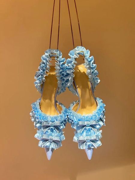 Sandalias Zapatos de mujer Moda 8,5 cm Tacones altos Nueva luz eléctrica Fantasía Zapatos de vestir puntiagudos Zapatos de boda de fiesta de diamantes de imitación clásicos 35-42