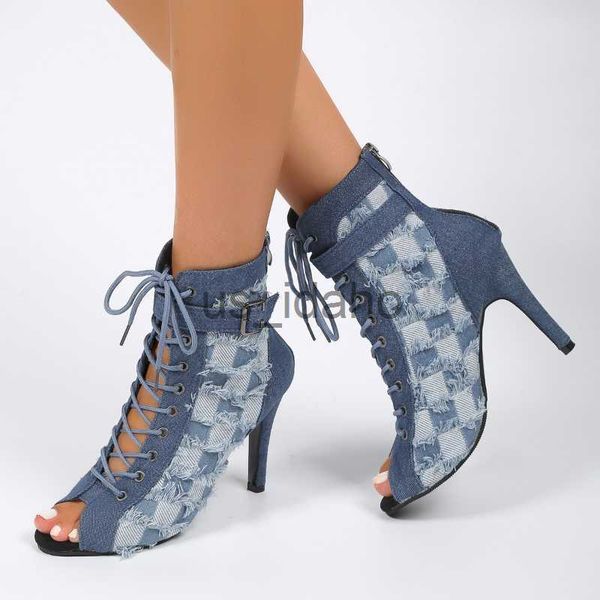 Sandals Chaussures pour femmes en vente 2023 Lacet de mode Sandales pour femmes Samales Casual Open Toe Open Denim Blue High Heels Sexy Dress Shoes Ladies J230818