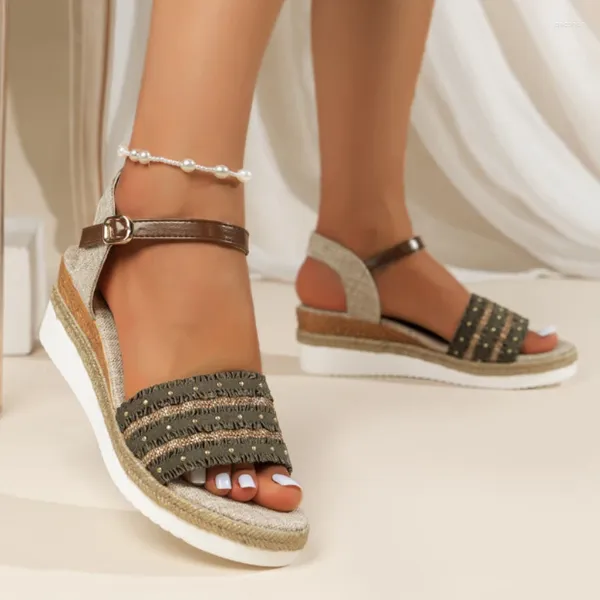 Sandalias Zapatos de mujer a la venta 2024 Correa de tobillo de alta calidad Verano Open Toe Wedge Beach Plataforma femenina