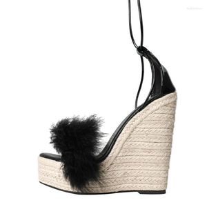 Sandalen damesschoenen pluche casual geweven touw wig hiel straw strap fairy 10363 series 14 cm 4cm platform lfd