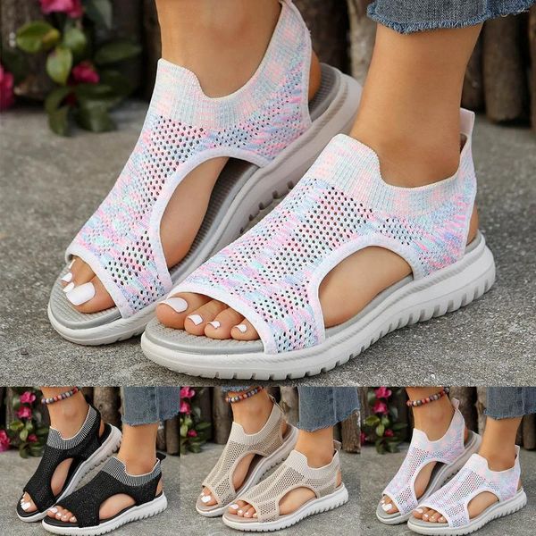 Sandalias Primavera y verano zapatos transpirables de gran tamaño de gran tamaño Mujeres tejidas simples cómodas