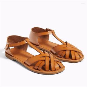 Sandalias Mujer Verano 2024 Out Hollow Flats Ladies Beach Shoes T-Strap Gladiador Sandalias Mujer Casual Diapositivas