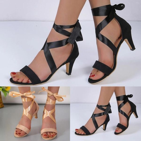 Sandalias Mujer Verano Moda Color Sólido Correas De Cinta Elegante Grueso Con Tacones Altos De Gran Tamaño Para Mujer 12 Zapatos