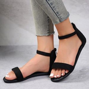 Sandalias Summer de verano Femenino Femenino plano Flat Back Tacón Tacón casual de sándalo de gamuza de gamuza de vaca