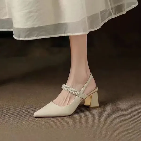 Sandales d'été à talons hauts pointus pour femmes, Mary Jane, Style de soirée doux avec jupe, tempérament épais et enveloppé de sable