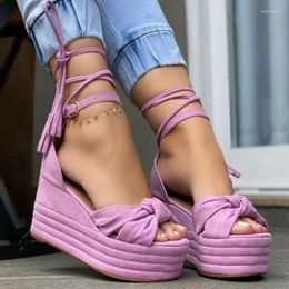Sandalen Wedges Wedges Platform Buckle Strap Shoes Summer Ladies Sexy Bow High Heels Dress Party Footwear Fashion Shoe
