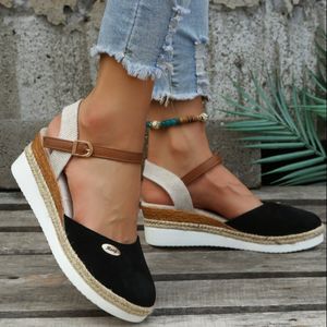 Sandales compensées pour femmes chaussures d'été Vintage bout fermé sandales pour femmes bride à la cheville plate-forme dames chaussures décontractées femme Sandalias 230518