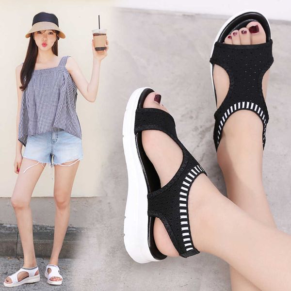 Sandalias de Mujer, sandalias transpirables y cómodas para ir de compras, zapatos para caminar para Mujer, tacones de cuña, sandalias con plataforma de verano, zapatos de Mujer de talla grande 45 Z0306