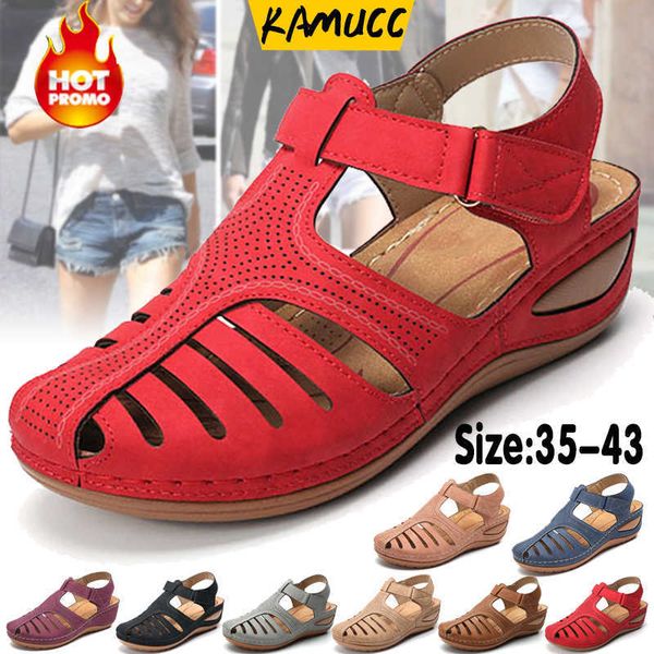 Sandalias Sandalias de mujer Nuevos zapatos de verano Zapatos de plataforma de mujer Sandalias de fitness para cuñas Pisos casuales Chanclas Sandalias Sandalia roja Z0224