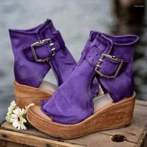Sandales femmes chaussures 2023 été rétro Peep Toe plate-forme en cuir PU fermeture éclair fond épais dames sandales559fe4