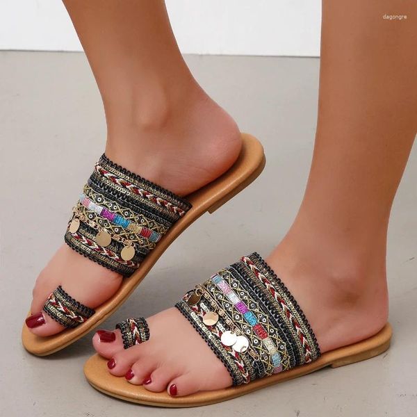 Sandales femmes chaussures été Style grec Boho Folk-personnalisé artisanal dames pantoufles plates décontracté respirant confortable plage