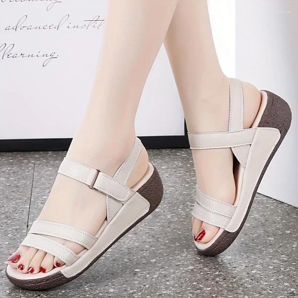 Sandalias Mujer Color Sólido Moda Tobillo Hebilla Correa Plataforma Suela Suave Zapatos Casuales Verano Cuña Antideslizante