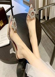 Sandales Femmes Stiletto Chaussures sexy Transparente Pu Point Toe peu profond High Talons Crown Flower Back Strap Samalis5372488