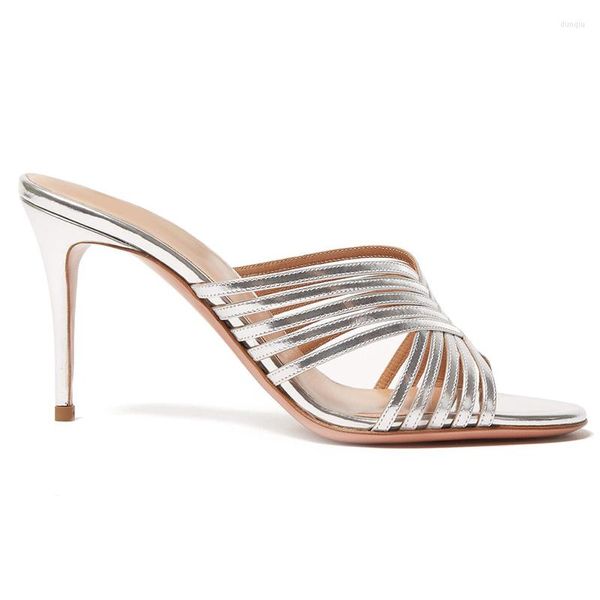 Sandales Femmes Stiletto Mince Talon Haut Diapositive Sandale Sexy Bridals De Mariage Soirée Chaussure À Bout Ouvert De Mode D'été Dame 8-CHC-18