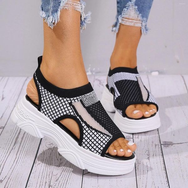 Sandals Women Summer 8082 Mesh Beach Slip on Womens Epadrille Wedge Plataforma de punta cerrada Lace Up informal para s