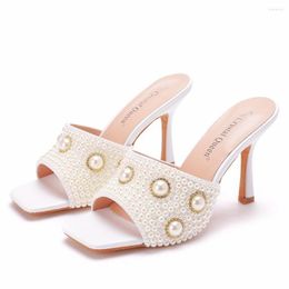 Sandalias Mujer Verano Flip Flop Peep Toes Hebilla Correa Zapatos nupciales Fiesta Lujo Diamante Damas Blanco Boda Zapato