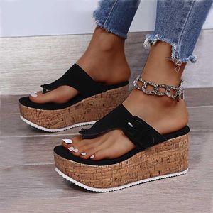 Sandalen vrouwen zomer flip flops schoenen vrouwelijke wig platform sandaal 2021 dames 7,5 cm dikke bodem casual slippers schoen zwart roze