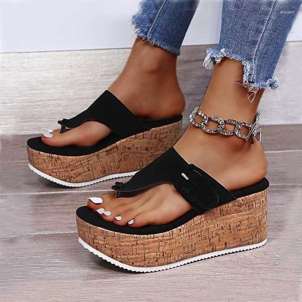 Sandalias Mujer Verano Chanclas Zapatos Mujer Cuña Plataforma Sandalia 2024 Señoras 7,5 cm Fondo grueso Zapatillas casuales Zapato Negro Rosa