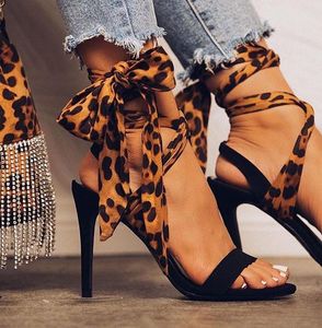 Sandales femmes été chaussures à lacets talons hauts pompes 2021 imprimé léopard mode Zapatos Mujer