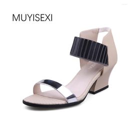 Sandalen vrouwen zomer gemengde kleur echt lederen basis wig hakken merk schoenen vrouw 4 hl29 muyisexi