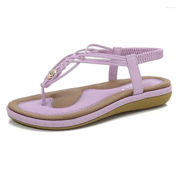 Sandalias Mujer Sandalias de verano Estilo bohemio Chanclas tejidas Zapatos de tacón plano con moda de gran tamaño 2023