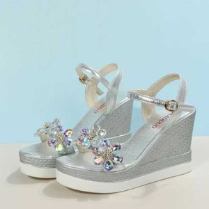 Sandalen Vrouwen Zomer Sleehak Platform Riem Open Teen Dikke Bodem Casual Schoenen 2024 Goud Zilver Roze H24032502