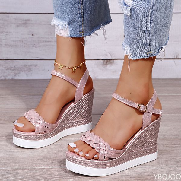 Sandalias Mujer Verano Sandalias de tacón de cuña Sandalias de plataforma Correa Punta abierta Parte inferior gruesa Zapatos casuales oro plata rosa sandalias 10 cm 230802