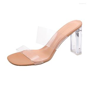 Sandales transparentes pour femmes, pantoufles Sexy, robe de soirée décontractée, sangle à boucle, chaussures à bout ouvert, diapositives à talons hauts épais, été PVC