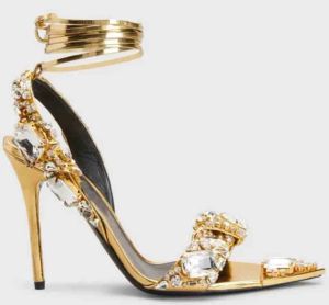 Sandalen Vrouwen trouwjurk schoenen hak 110mm pumps tom-f-sandal enkelband Metallic Crystal Ankle-Tie Sandalen stenen puntige juweel met kristal verfraaide sandaal