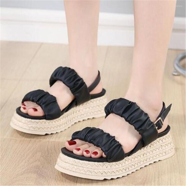 Sandalias Mujer cuña playa Casual tacones altos 2023 verano moda hebilla paja cuerda zapatos albaricoque gris negro Zapatillas Mujer