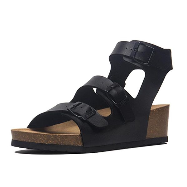 Sandalias Wedge Wedge Leather Gladiador Verano Casual Cork Plataforma Playa Zapatos de playa Ajustable Tobillo Tobillo Correa 5 cm Tallón alto