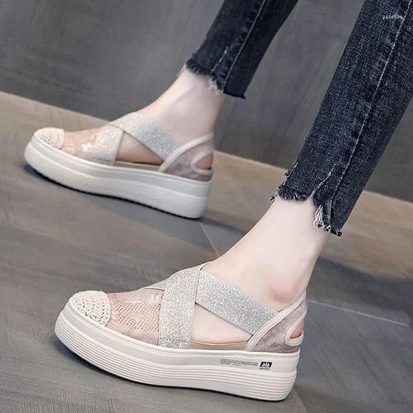 Sandalias Mujer Cuña Plataforma Bao Tou Mujer Otoño Moda Grueso Fondo Casual Calzado Zapatos De Mujer