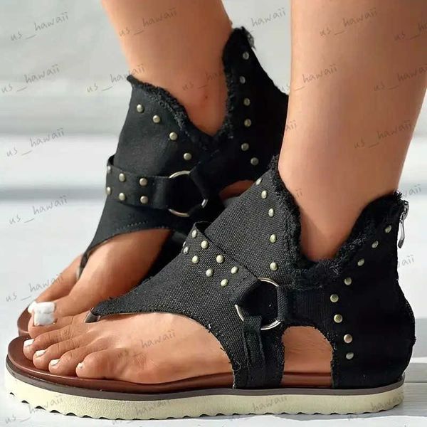 Sandalias Sandalias de mezclilla casuales para mujer Sandalias de gladiador para mujer Cremallera trasera Punta abierta Sandalias antideslizantes Zapatos de estilo romano versátiles T240302