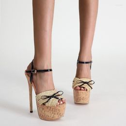 Sandálias femininas designer plataforma salto alto verão tecer arco stripper sapatos 17cm senhoras sandel tamanho 11 sandalen dames 2022