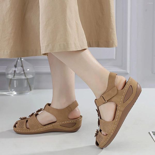 Sandalias para mujer Flores Decoración Verano Cómodo Plataforma Cuña Bohemia Zapatos Sandalia Masaje Neón Suela gruesa para mujeres