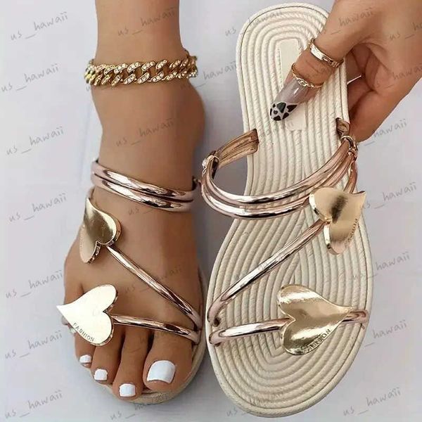 Sandalias para mujer Corazón Sandalias planas Sandalias Mujer Zapatillas Zapatos planos Damas Moda Punta abierta Zapatos antideslizantes Playa al aire libre Diapositivas T240306