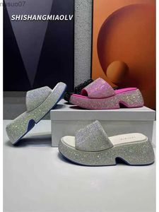 Sandalen dames luxe kristallen glijbaan buiten glanzende glijbaan zomerschoenen hoge hakken unieke ontwerp vakantie modehoogte stijging 2403