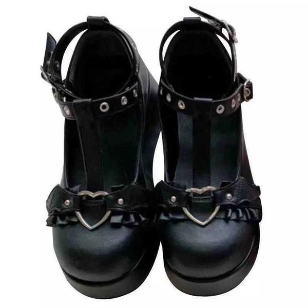 Sandales Femmes Plateforme Bottes Gothique Punk Chaussures Lolita Dames Compensées Talons Épais Mignon Rétro Plus 230417