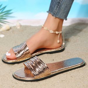 Sandalen Damesslippers 2023 Zomer Nieuwe Minimalistische Slanke Band Platte Bodem Coole Slippers Eén Lijn Naar buiten Dragen Slippers voor Vrouwen J240315