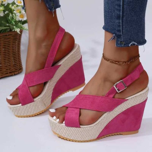 Sandalias Sandalias de cuña para Mujer Zapatos urinarios de verano para Mujer Zapatos nuevos con botones de Color sólido Sandalias informales cómodas de talla grande 42 Zapatillas Mujer J240224