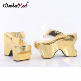 Sandales Wonderheel été 12 cm à haut gain plate-forme à talons hauts sandales japonaises modernes pour femmes miroir en cuir curseur grande taille 230506