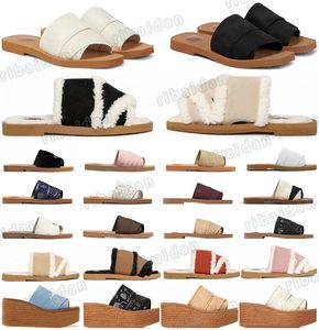 Designer Sandalen Woody Flat Mule Espadrille Espadrille Dames Bontglaasjes slippers Sliders Sandles Linnen Wit Zwart Blauw Denim Wijd Forest Roze Rood O4BF#