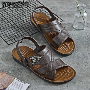 Sandalias WTEMPO Retro Sandalias de cuero de imitación para personas mayores y de mediana edad Ropa informal Zapatillas de papá Zapatos de playa de suela blanda para hombres de doble uso L230720