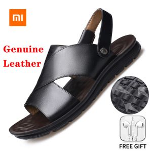 Sandales xiaomi youpin en cuir authentique sandales de sandales masculines masculines nouvelles d'été non glissière respirer la plage décontractée chaussures masculines masculines baskets