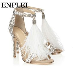 Sandalias XPAY Sexy Mujer Bombas Verano Cremallera Pluma Tacón alto Albaricoque Zapatos de boda tamaño 34-43 230225