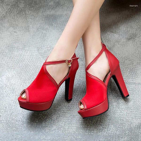 Sandales YMECHIC 2023 Été Croix Cheville Sangle Peep Toe Talons Hauts Pompes Dames Rouge Noir Chaussures De Fête Sexy Femmes Grande Taille 34-45