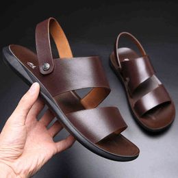 Sandalen yomior nieuwe mode vintage mannen schoenen koe lederen zachte ademend casual flats zomer strand slippers flip flop zwart 220302