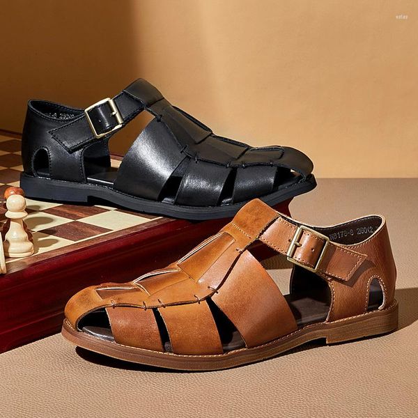 Sandalias Retro para hombres jóvenes Punto hueco Roma Moda Hombre Pescador Estilo Vacaciones Verano Playa Shos Pisos