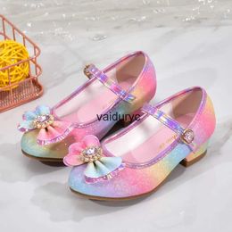 Sandales zapatos nia 23, chaussures en cuir arc-en-ciel pour filles, paillettes, Performance de princesse pour femmes, KidH24229