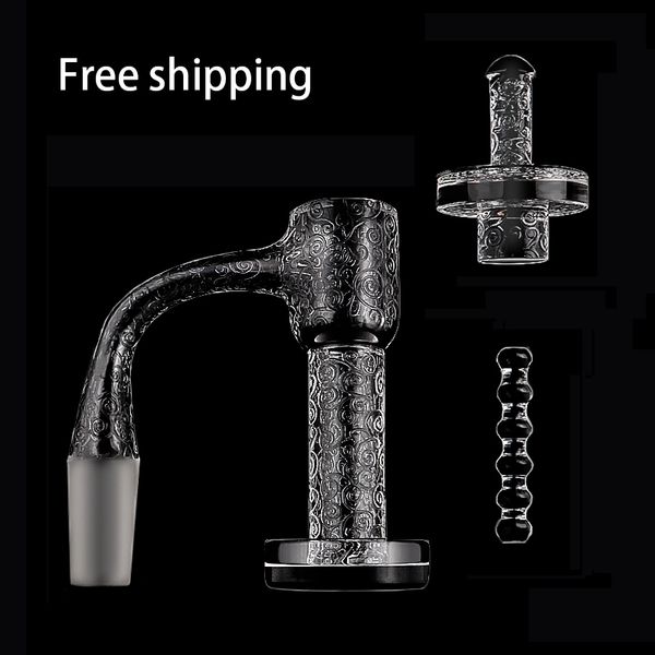 Terp Slurper Bangers en quartz entièrement soudé sablé, ensemble de clous à bords biseautés avec capuchon en quartz de 20 mm de diamètre extérieur pour tuyaux en verre, bangs à eau, plate-forme Dab